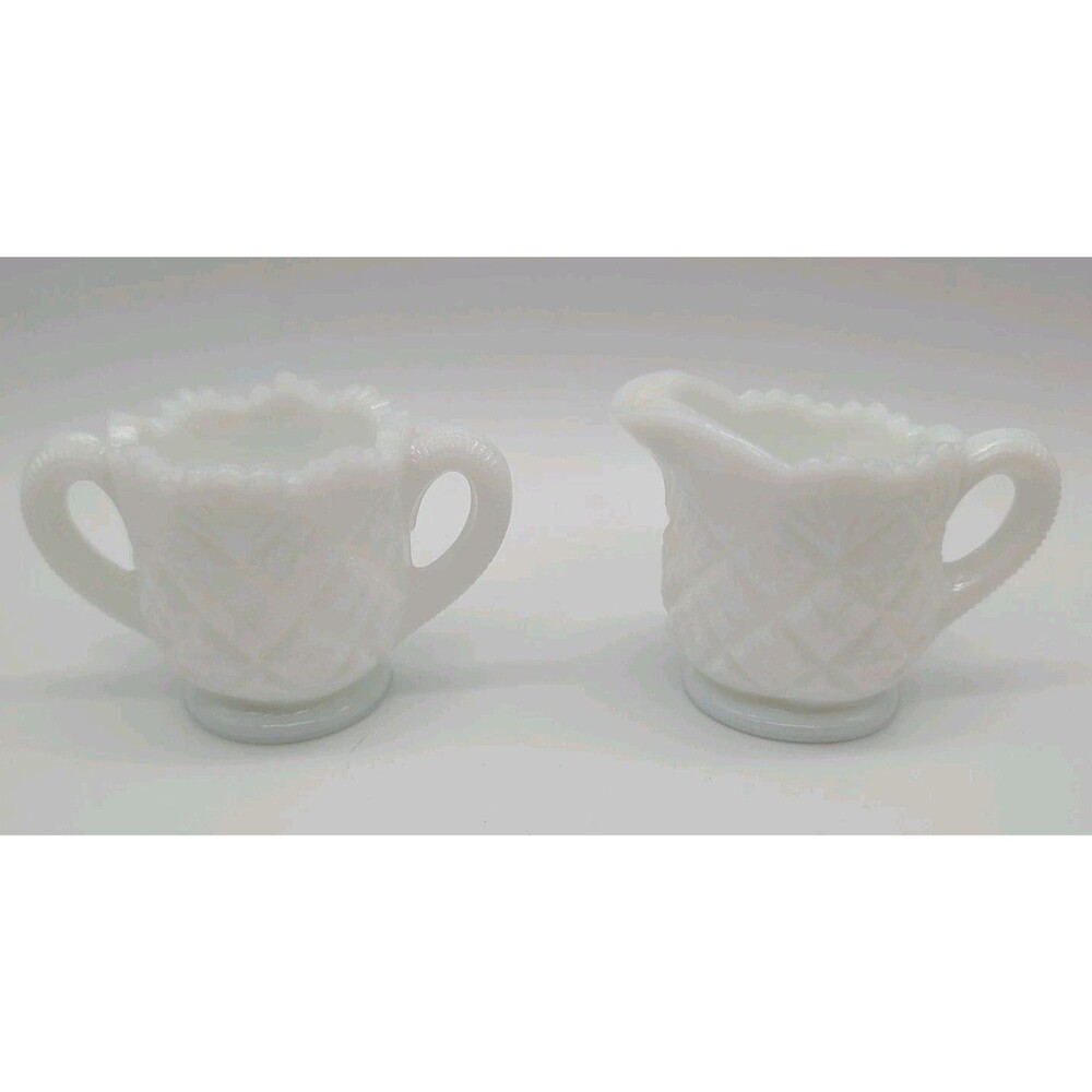 Vintage Miniature MILK GLASS Diamond Point Toy Sugar & Creamer Westmoreland